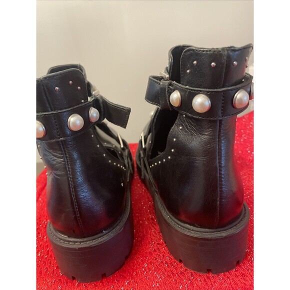 ZARA Women's Black Pearl Buckle Motorcycle Faux Leather Combat Boot Sz 39 US 8.5 - Picture 7 of 11
